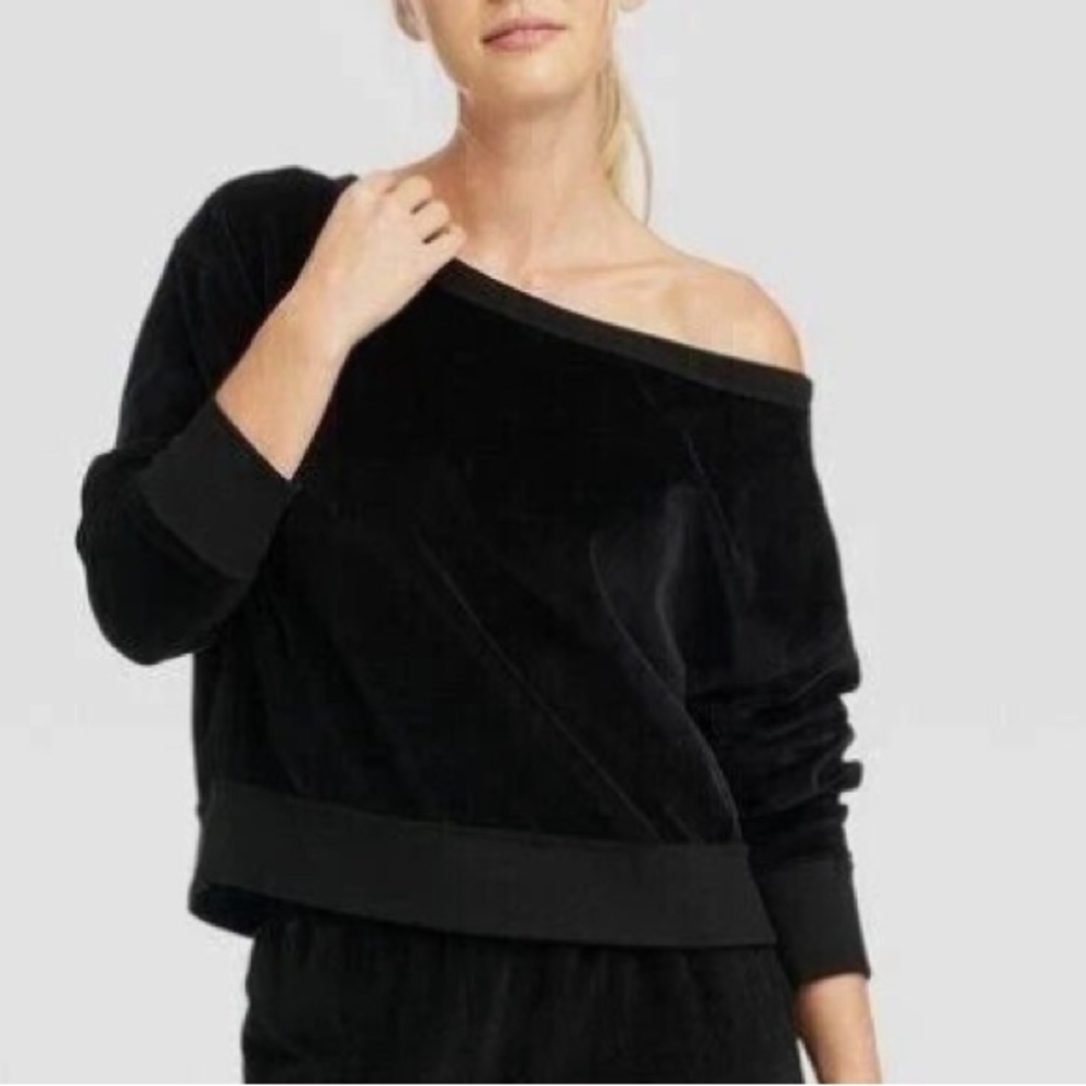 JoyLab Women's Velour Long Sleeve Oversized Black Sweatshirt Top Size S